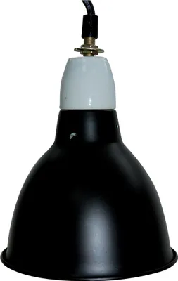 A black and white heat lamp reflector with a white ceramic socket.