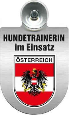 Produktbild von Einsatzschild mit Saugnapf - Hundetrainerin im Einsatz - 309379/1 incl. Regionenwappen nach Wahl Color - Region Österreich