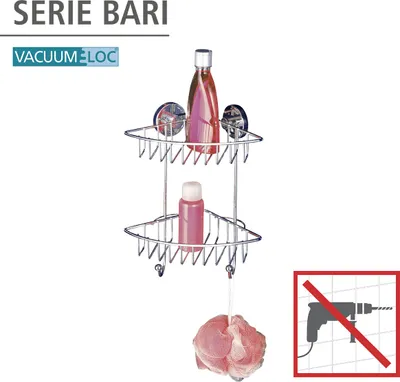 Immagine prodotto di WENKO mensola bagno ad angolo BARI mensola a muro doccia gancio porta asciugamani senza forare