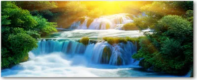Produktbild von Tulup® Glas-Bild Wandbild aus Glas - 125x50 - Wandkunst - Wandbild hinter gehärtetem Sicherheitsglas - Dekorative Wand für Küche & Wohnzimmer  - Landschaften - Wasserfall Krka - Gelb
