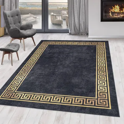 Produktbild von Orient Vintage Schwarz-Gold Maschinenwaschbarer, rutschfester Teppich 160 x 230 cm