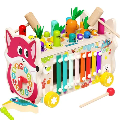 Obrázek produktu pro Montessori hračky 8 v 1 – vzdělávací hračky – xylofon – hra "Tref hlodavce" – aktivity pro batolata – dřevěné hračky