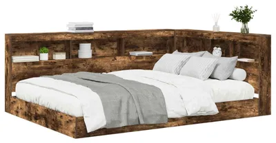 Produktbild von vidaXL Bücherregal-Bett Räuchereiche 160 x 200 cm Holzwerkstoff