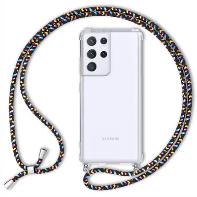Produktbild von NALIA Klare Handy Hülle mit Kette für Samsung Galaxy S21 Ultra, Band Case Cover Schwarz Bunt