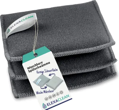Produktbild von ELEXACLEAN Spülschwamm Topfreiniger Schwämme (3er Set, 12x10 cm, Dunkel-Grau) waschbar - zum wiederverwenden, mit Mikrofaser - Neu: Große Version