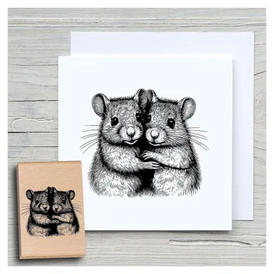 Produktbild von Mäusepärchen Motivstempel aus Holz und Gummi für Karten und Geschenke