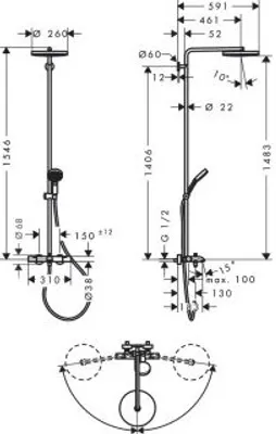 Obrázok produktu pre Hansgrohe 24232000 Sprchová rúra Pulsify S Puro 260 1jet