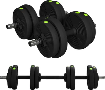 Produktbild von 2-in-1 Lang- & Kurzhantel-Set, 15 kg, rutschfest, bodenschonend, Schwarz/Grün