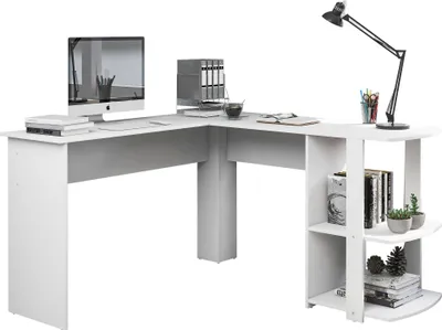 Produktbild von Sweiko Eckschreibtisch 140 CM Computertisch Schreibtisch, L-förm Eckschreibtisch mit 2 Ablagen,H75/B140/L140 CM Weiß