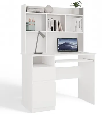 Productafbeelding van PORTO bureau, links, met een matwit tafelblad en lades voor op kantoor