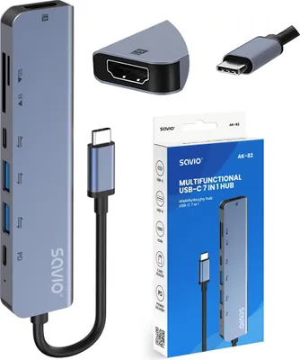 Zdjęcie produktu dla Hub interfejsu Savio AK-82 USB Type-C 5000 Mbit/s czarny