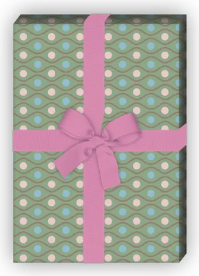 Produktbild von Schönes Vintage Geschenkpapier, Dekorpapier mit Retro Wellen Punkten, grün,  - G8628, 32 x 48cm