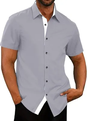 Produktbild von Herren Sommerhemd Kurzarm Slim Fit Grau L Business Hemd Bügelfrei Leicht