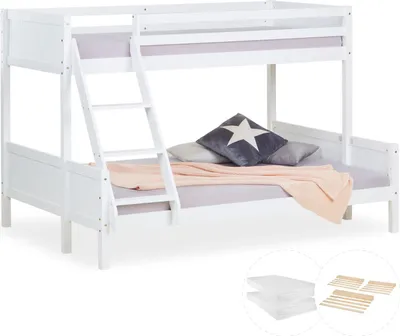 Produktbild von Homestyle4u 2064, Etagenbett 90x200 Kinderbett 140x200 Hochbett 2 Matratzen