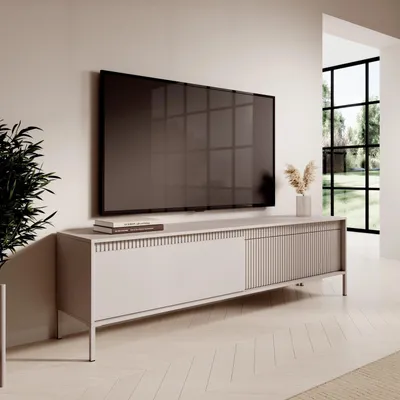 Productafbeelding van Lage TV-kast FERRATO, 187 cm, beige, met ribbels, zonder handgrepen, 2 deuren