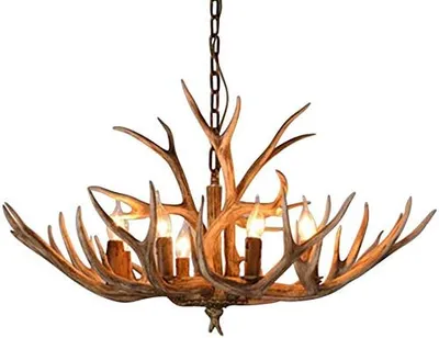 Obrázek produktu pro Závěsná lampa se 6 hlavami  Lampa z jeleního parohu, lustr, závěsné svítidlo, stropní svítidlo s jeleními parohy z pryskyřice  do pracovny, kanceláře, jídelny