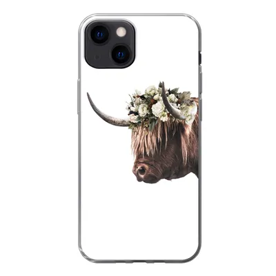 Produktbild von MuchoWow® Handyhülle Schutzhülle Hülle für iPhone 13 Schottischer Highlander - Kuh - Rosen Silikon Softcase Handy Hülle - Karteninhaber