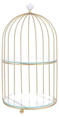 Goldener Vogelkäfig-Tortenständer, 2-stufig, Metall, 22,9x35,8 cm