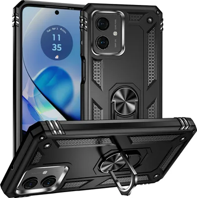 Produktbild von Schutzhülle für Motorola Moto G54 Dual Layer Robust Militäre Fallschutz Hülle mit Ringhalterung Ständer Schwarz