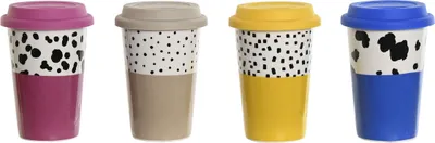 Produktbild von Tasse mit Deckel DKD Home Decor Bunt tiere Urban 400 ml (4 Stück)