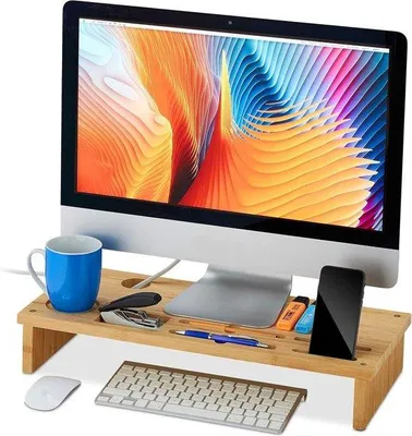 Obrázek produktu pro Bambusový organizér – regál s 6 přihrádkami a podstavcem pod monitor, přírodní