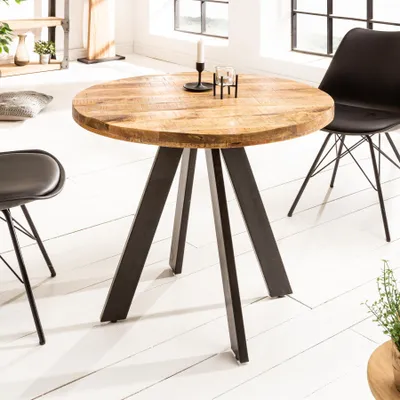 Produktbild von riess-ambiente Esstisch IRON CRAFT 100cm rund natur schwarz massives Mangoholz Metall 4 Personen