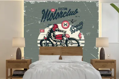 Produktbild von MuchoWow® Fototapete für Wohnzimmer oder Schlafzimmer Wandtapete Vinyl Motivtapete Motorrad - Helm - Vintage - 240x240 cm - Schlafzimmer-Tapete