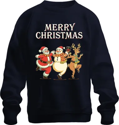 Produktbild von MERRY CHRISTMAS Weihnachtsmann Schneemann Rentier tanzend Vintage Uni Sweatshirt Pullover, Navy, 3XL