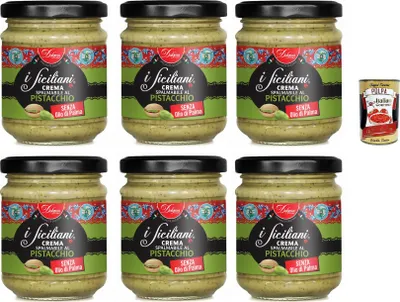 Produktbild von Dolgam I Siciliani Crema Spalmabile al Pistacchio Pistazien Streichfähige Creme Pistazien-Streichcreme Pistachio spreadable cream 6x 200g Frei von Palmöl Glutenfrei + Italian Gourmet polpa 400g