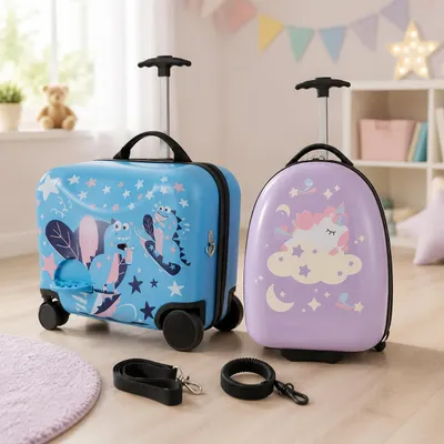 Immagine prodotto di Set da viaggio per bambini Unicorno e Dinosaurio (2 pezzi) – Trolley Unicorno da 40 cm e valigia Dinosaurio da 30+45 cm