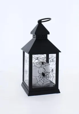 Produktbild von LED Laterne mit Spinnen schwarz - ca. 10,5 x 25 cm