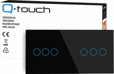 Produktbild von Touchschalter Panel 3+3 Glas schwarz Qtouch Wandschalter ohne Modul