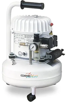 Image de Compresseur - Horizontal - Mecafer - Silencieux - 9 L - Bidon huile 1L + Entonnoir + 3 roulettes - Silencieux