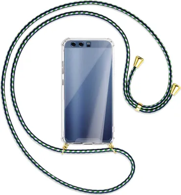 Produktbild von Handykette Backcover-Schutzhülle mit Band (Metall goldfarben) für Huawei P10 - grün/blau/weiß
