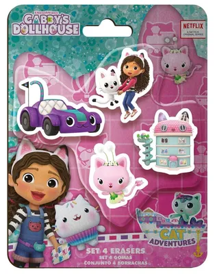 Obrázek produktu pro Sada 4 gum na mazání Gabby´s Dollhouse – školní potřeby pro děti