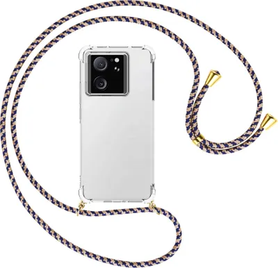 Produktbild von Handykette Backcover-Schutzhülle mit Band (Metall goldfarben) für Xiaomi 13T Pro (6.73'') - blau+beige