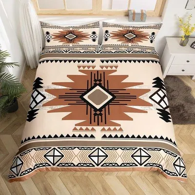 Immagine prodotto di Copripiumino in microfibra Ibenzoa® con motivo geometrico bohémien: morbido, traspirante e lavabile in lavatrice, biancheria da letto elegante per la camera da letto