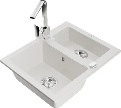Image de Mexen Carlos évier en granit 1,5 bac avec mitigeur Rita, blanc - 6518-20-670300-00