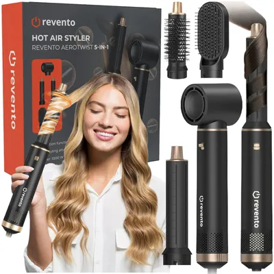 Obrázek produktu pro REVENTO® AeroTwist – Fén a kulma 5 v 1, ionizace, automatické vytváření kudrlin, 3 teploty, vyměnitelné nástavce