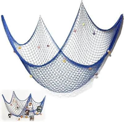 Imagen del producto de Red de pesca, decoración de pared con conchas, 100 x 200 cm, ideal para la decoración de ambientes náuticos
