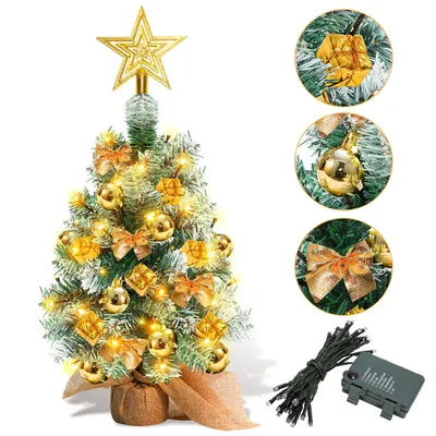 Produktbild von TolleTour 40cm Mini Weihnachtsbaum mit 30 warmweiß LEDs 8 Licht Modi,Tannenbaum mit Stern-Baumspitze und Deko Batterie betrieben,Advent, Weihnachten,Gold