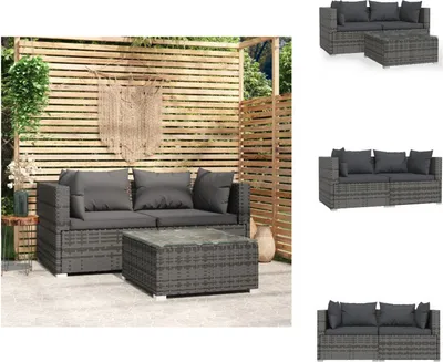 Produktbild von vidaXL 3-tlg. Garten-Lounge-Set mit Kissen Grau Poly Rattan -  Gartenmöbel-Sets