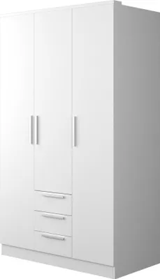 Image de Armoire blanche à 3 portes et 3 tiroirs, 202 x 52 cm, avec penderie et étagère