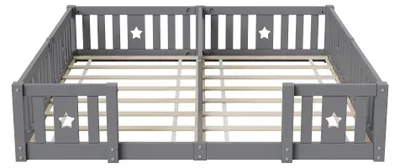Zdjęcie produktu dla Łóżko podłogowe dla dzieci – rama łóżka – 90 x 200 cm – drewno – z listwami – z zabezpieczeniem przed wypadnięciem – minimalistyczny design