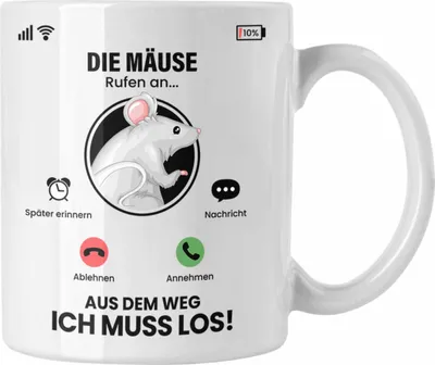 Produktbild von Trendation - Die Mäuse Rufen An Tasse Geschenk für Mäuse Züchter Besitzer Geschenkidee Lustig Spruch (Weiß)