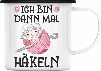 Produktbild von Trendation - Häkeln Zubehör Emaille Tasse Geschenk Stricken Geschenke Häkel Oma Mama Ich Bin Dann Mal Häkeln (Schwarz)