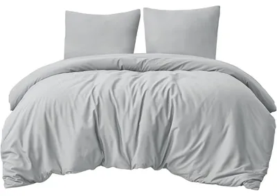 Produktbild von Bettwäsche-Set 220x240 cm 3-teilig Grau Mikrofaser mit Reißverschluss und Kissenbezug 80x80 cm, , Bügelfrei