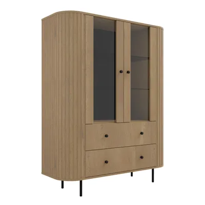 Produktbild von Vitrine OVARO II 155 cm mit 4 Türen und 3 offenen Fächern – Moderne Standvitrine für Wohnzimmer und Esszimmer – Cremona