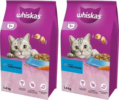 Produktbild von Whiskas Adult 1+ Katzentrockenfutter mit Thunfisch, 2 Beutel, 2x1,4kg
