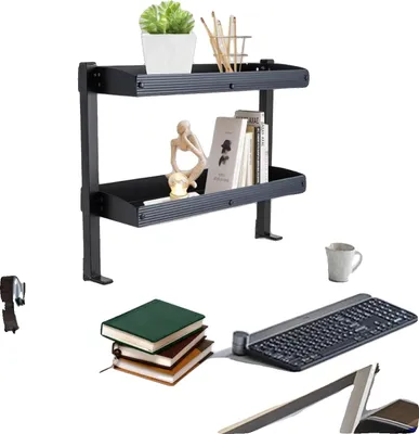 Image de Étagère à pince pour le bureau, acier au carbone robuste, design réglable, noir